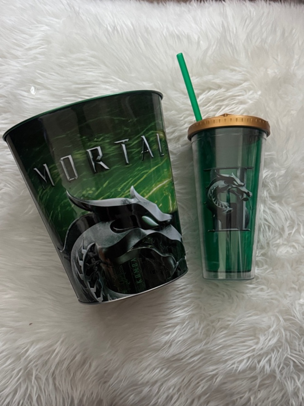 Green Mortal Kombat Themed Tumbler & Matching Popcorn Bucket